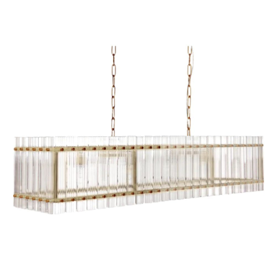 Cafe Lighting PALOMA - 10 Light 138cm Reeded Clear Glass Panel Bar Pendant-Cafe Lighting-Ozlighting.com.au