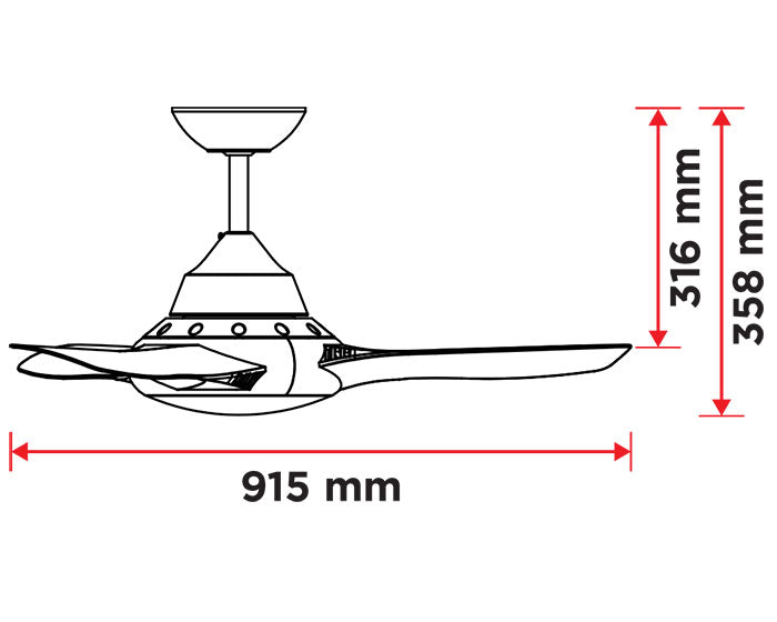 DEKA EVO-II-36-LIGHT - 3 Blade 915mm 36" AC Ceiling Fan With 18W LED Light-DEKA-Ozlighting.com.au