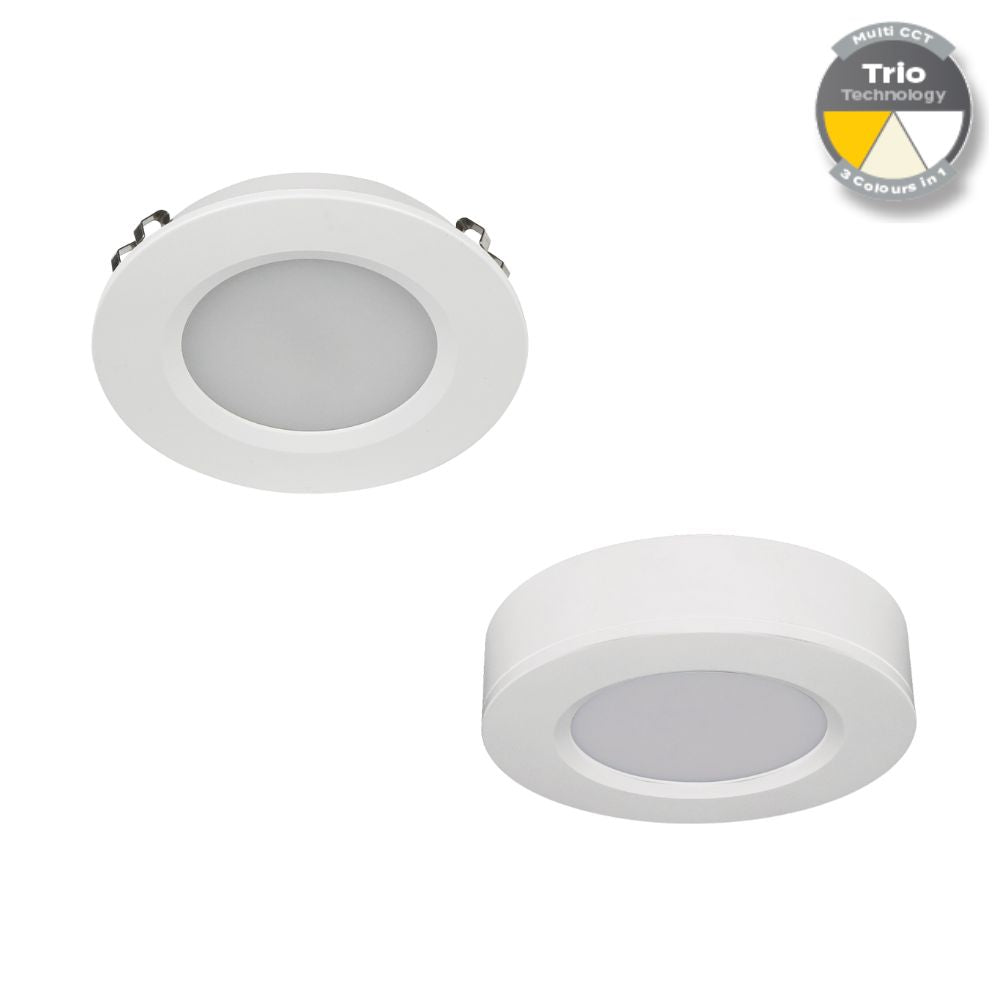 Domus ASTRA-TRIO - 3.6W 12V Tri-Colour Switchable Recessed/Surface Mounted LED Cabinet Light - DRIVER REQUIRED-Domus Lighting-Ozlighting.com.au