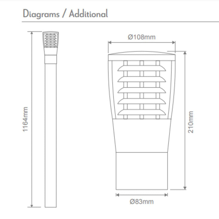 Domus BL-300-1M-KIT - Conical Louvred Bollard Head 1M Kit Garden Light Powder Coated Finish-Domus Lighting-Ozlighting.com.au