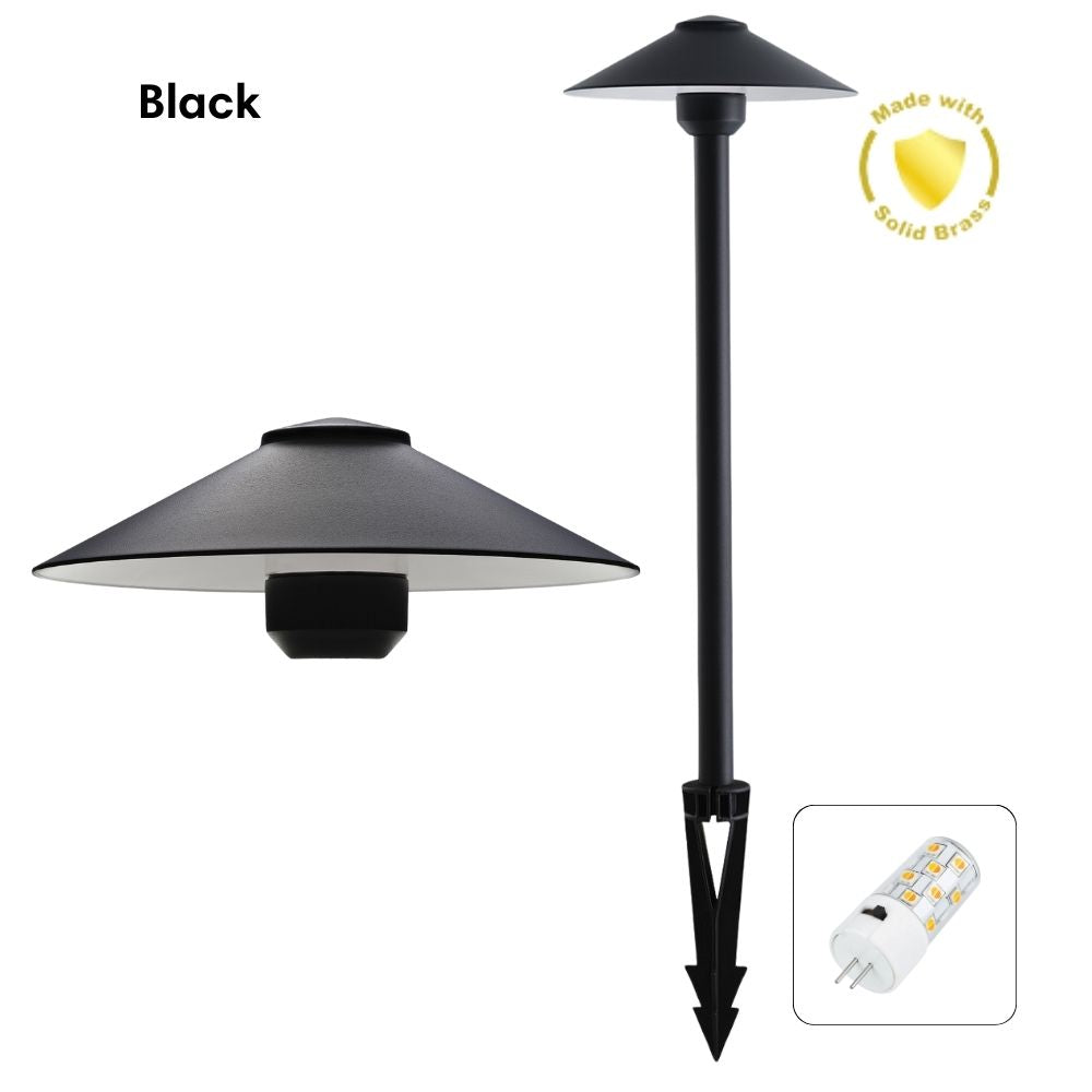 Domus DUSK-PATH-L - 4W 12V DC LED Tri-Colour G4 Replaceable Exterior Large Hooded Spike Path Light IP65 Solid Brass - DRIVER REQUIRED-Domus Lighting-Ozlighting.com.au