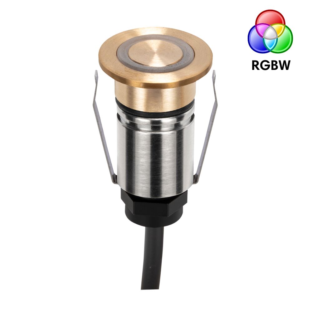 Domus EMIT-25-RGBW-BRS - 1W LED 24V DC RGBW Colour Changeable 25mm Micro Recessed Step & Inground Light IP67 Brushed Brass - DRIVER REQUIRED-Domus Lighting-Ozlighting.com.au