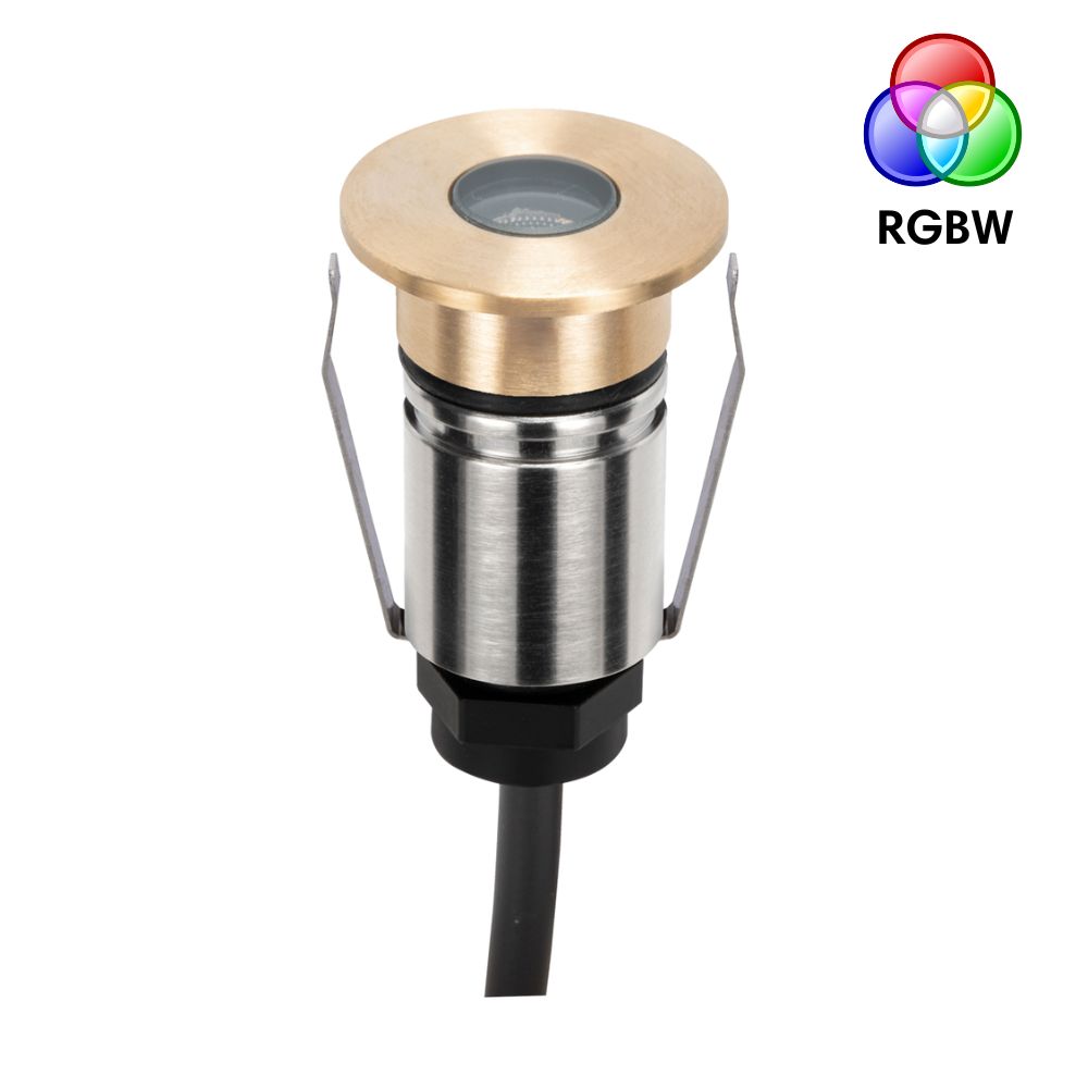 Domus EMIT-25-RGBW-BRS - 1W LED 24V DC RGBW Colour Changeable 25mm Micro Recessed Step & Inground Light IP67 Brushed Brass - DRIVER REQUIRED-Domus Lighting-Ozlighting.com.au