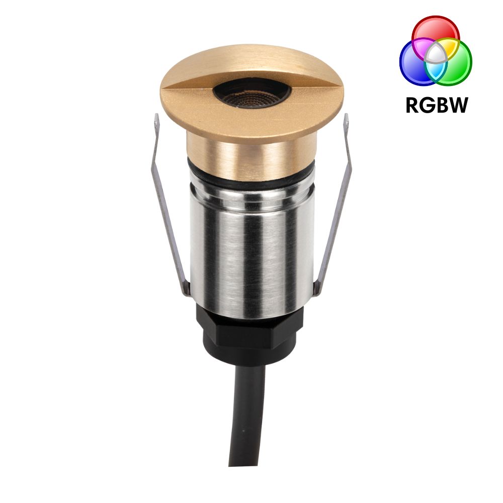 Domus EMIT-25-RGBW-BRS - 1W LED 24V DC RGBW Colour Changeable 25mm Micro Recessed Step & Inground Light IP67 Brushed Brass - DRIVER REQUIRED-Domus Lighting-Ozlighting.com.au