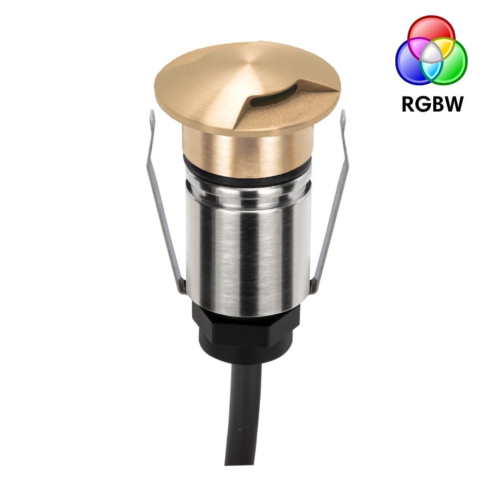 Domus EMIT-25-RGBW-BRS - 1W LED 24V DC RGBW Colour Changeable 25mm Micro Recessed Step & Inground Light IP67 Brushed Brass - DRIVER REQUIRED-Domus Lighting-Ozlighting.com.au