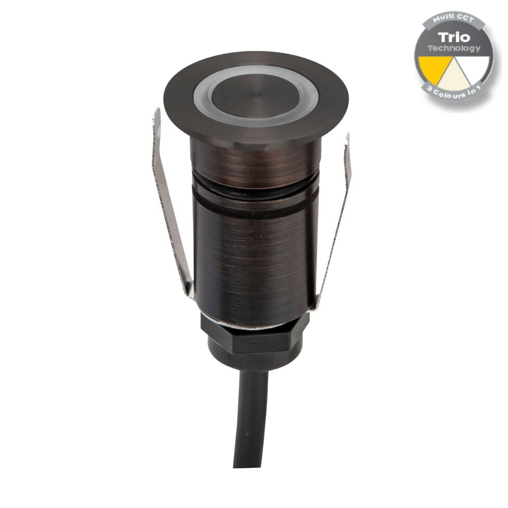 Domus EMIT-25-TRIO-AB - 1W LED 12/24V DC Tri-Colour 25mm Micro Recessed Step & Inground Light IP67 Antique Brass - DRIVER REQUIRED-Domus Lighting-Ozlighting.com.au