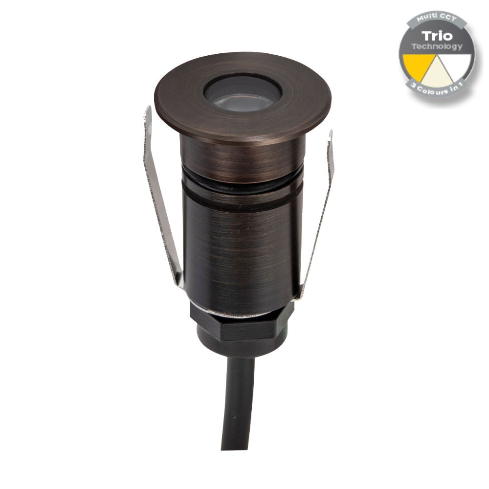 Domus EMIT-25-TRIO-AB - 1W LED 12/24V DC Tri-Colour 25mm Micro Recessed Step & Inground Light IP67 Antique Brass - DRIVER REQUIRED-Domus Lighting-Ozlighting.com.au