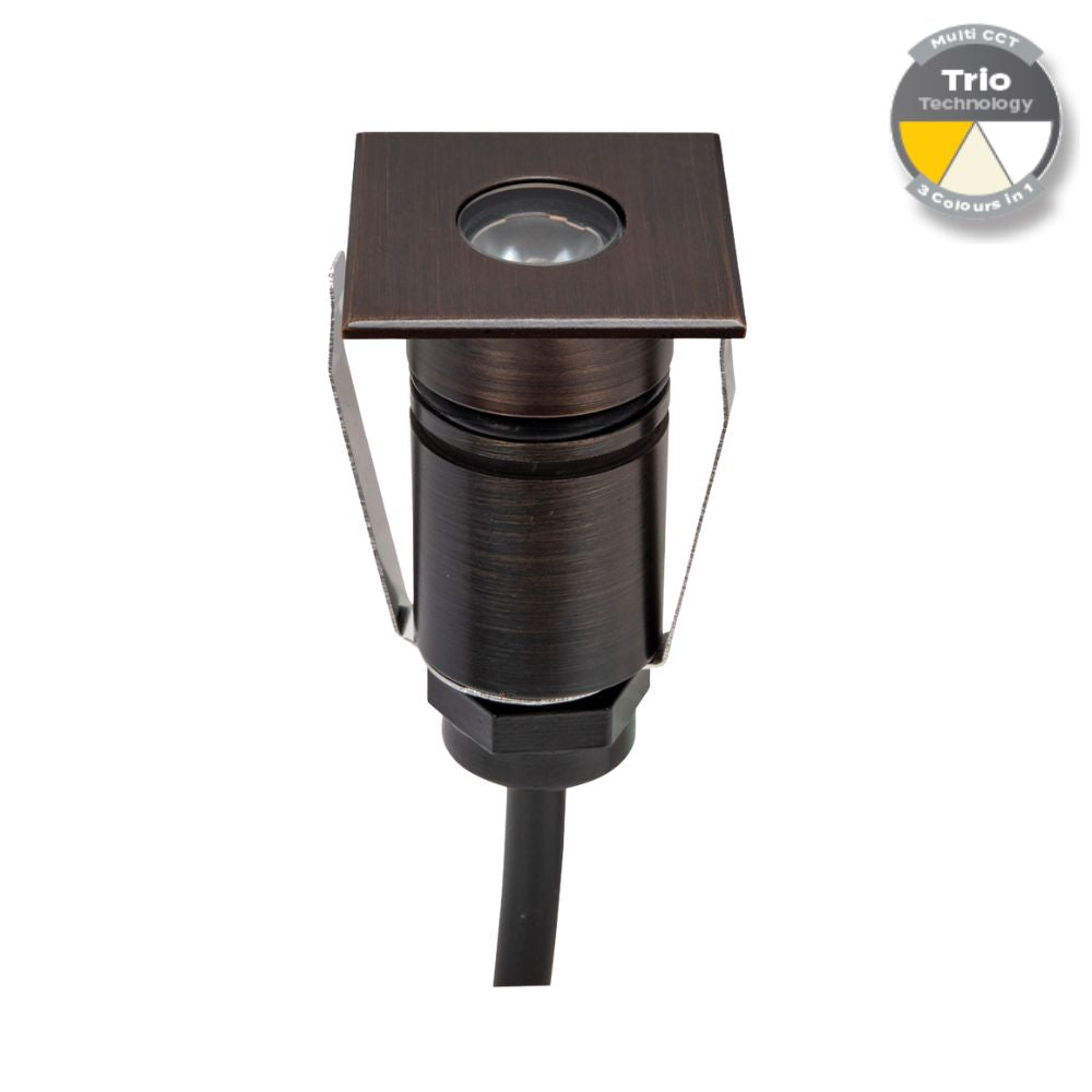 Domus EMIT-25-TRIO-AB - 1W LED 12/24V DC Tri-Colour 25mm Micro Recessed Step & Inground Light IP67 Antique Brass - DRIVER REQUIRED-Domus Lighting-Ozlighting.com.au