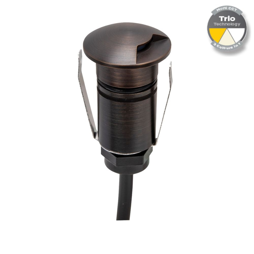 Domus EMIT-25-TRIO-AB - 1W LED 12/24V DC Tri-Colour 25mm Micro Recessed Step & Inground Light IP67 Antique Brass - DRIVER REQUIRED-Domus Lighting-Ozlighting.com.au