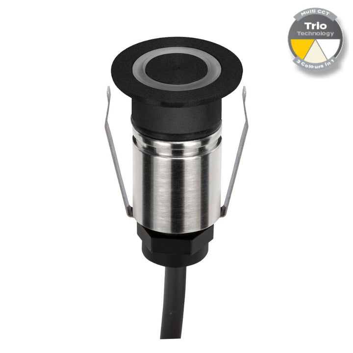 Domus EMIT-25-TRIO-BLK - 1W LED 12/24V DC Tri-Colour 25mm Micro Recessed Step & Inground Light IP67 Black - DRIVER REQUIRED-Domus Lighting-Ozlighting.com.au