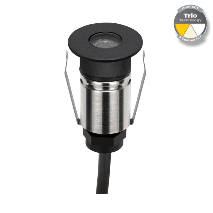 Domus EMIT-25-TRIO-BLK - 1W LED 12/24V DC Tri-Colour 25mm Micro Recessed Step & Inground Light IP67 Black - DRIVER REQUIRED-Domus Lighting-Ozlighting.com.au