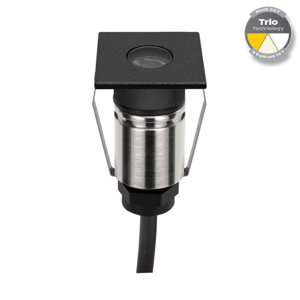 Domus EMIT-25-TRIO-BLK - 1W LED 12/24V DC Tri-Colour 25mm Micro Recessed Step & Inground Light IP67 Black - DRIVER REQUIRED-Domus Lighting-Ozlighting.com.au