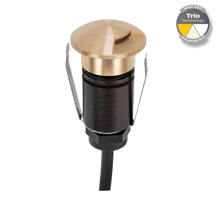 Domus EMIT-25-TRIO-BRS - 1W LED 12/24V DC Tri-Colour 25mm Micro Recessed Step & Inground Light IP67 Brushed Brass - DRIVER REQUIRED-Domus Lighting-Ozlighting.com.au