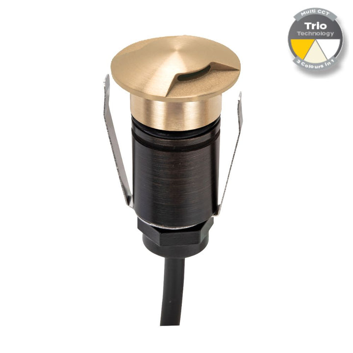 Domus EMIT-25-TRIO-BRS - 1W LED 12/24V DC Tri-Colour 25mm Micro Recessed Step & Inground Light IP67 Brushed Brass - DRIVER REQUIRED-Domus Lighting-Ozlighting.com.au