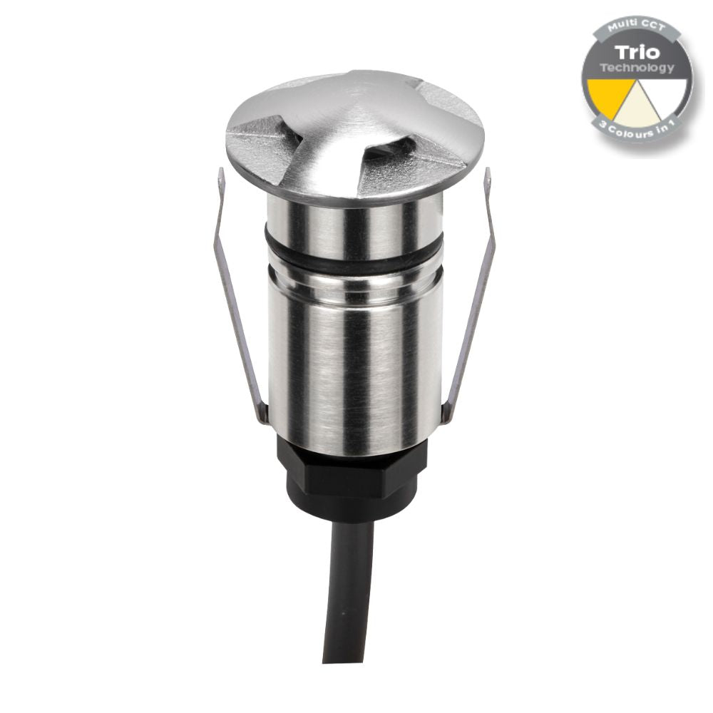 Domus EMIT-25-TRIO-STS - 1W LED 12/24V DC Tri-Colour 25mm Micro Recessed Step & Inground Light IP67 Stainless Steel - DRIVER REQUIRED-Domus Lighting-Ozlighting.com.au