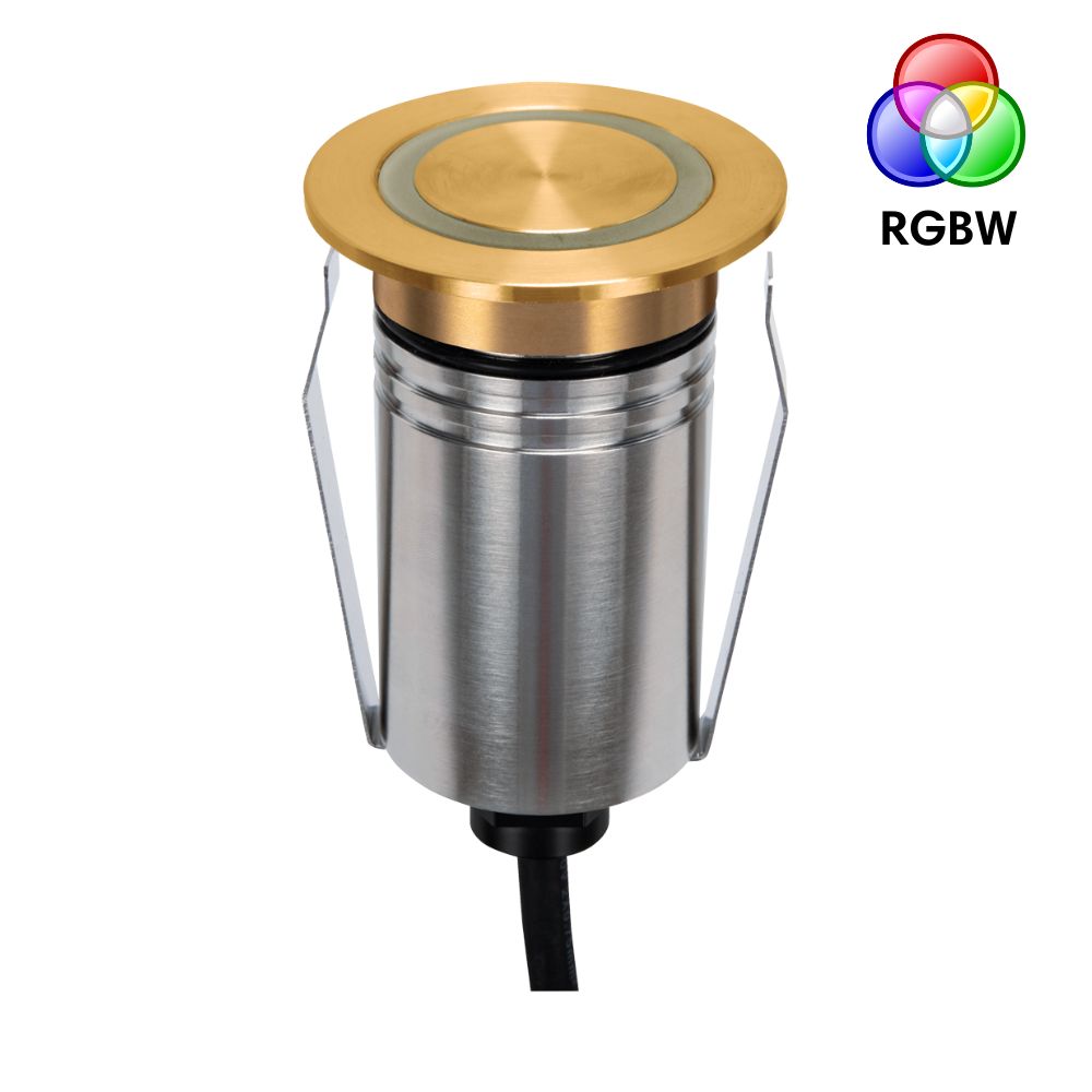 Domus EMIT-55-RGBW-BRS - 2.5W LED 24V DC RGBW Colour Changeable 55mm Mini Recessed Step & Inground Light IP67 Brushed Brass - DRIVER REQUIRED-Domus Lighting-Ozlighting.com.au