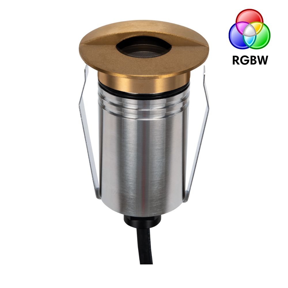 Domus EMIT-55-RGBW-BRS - 2.5W LED 24V DC RGBW Colour Changeable 55mm Mini Recessed Step & Inground Light IP67 Brushed Brass - DRIVER REQUIRED-Domus Lighting-Ozlighting.com.au