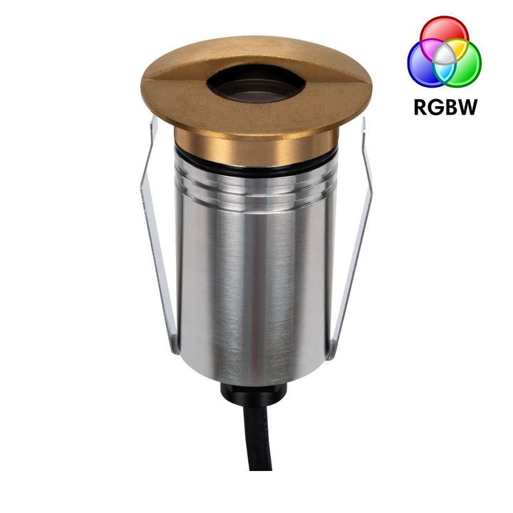 Domus EMIT-55-RGBW-BRS - 2.5W LED 24V DC RGBW Colour Changeable 55mm Mini Recessed Step & Inground Light IP67 Brushed Brass - DRIVER REQUIRED-Domus Lighting-Ozlighting.com.au