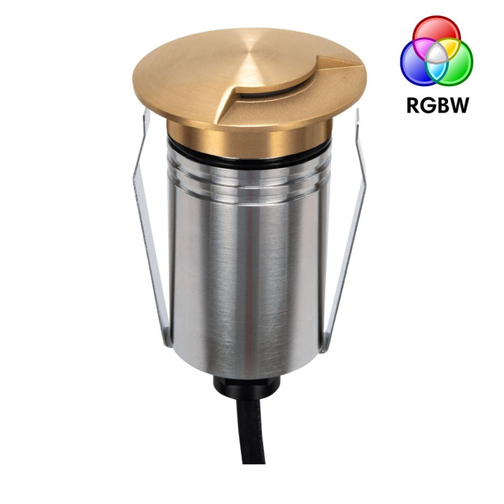 Domus EMIT-55-RGBW-BRS - 2.5W LED 24V DC RGBW Colour Changeable 55mm Mini Recessed Step & Inground Light IP67 Brushed Brass - DRIVER REQUIRED-Domus Lighting-Ozlighting.com.au