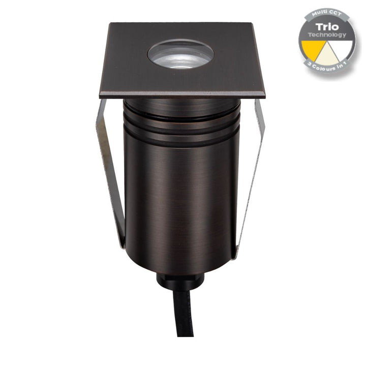 Domus EMIT-55-TRIO-AB - 2.5W LED 12/24V DC Tri-Colour 55mm Mini Recessed Step & Inground Light IP67 Antique Brass - DRIVER REQUIRED-Domus Lighting-Ozlighting.com.au