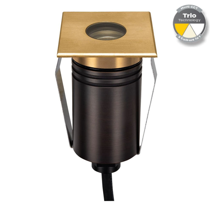 Domus EMIT-55-TRIO-BRS - 2.5W LED 12/24V DC Tri-Colour 55mm Mini Recessed Step & Inground Light IP67 Brushed Brass - DRIVER REQUIRED-Domus Lighting-Ozlighting.com.au