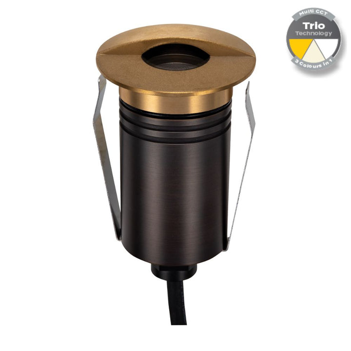 Domus EMIT-55-TRIO-BRS - 2.5W LED 12/24V DC Tri-Colour 55mm Mini Recessed Step & Inground Light IP67 Brushed Brass - DRIVER REQUIRED-Domus Lighting-Ozlighting.com.au