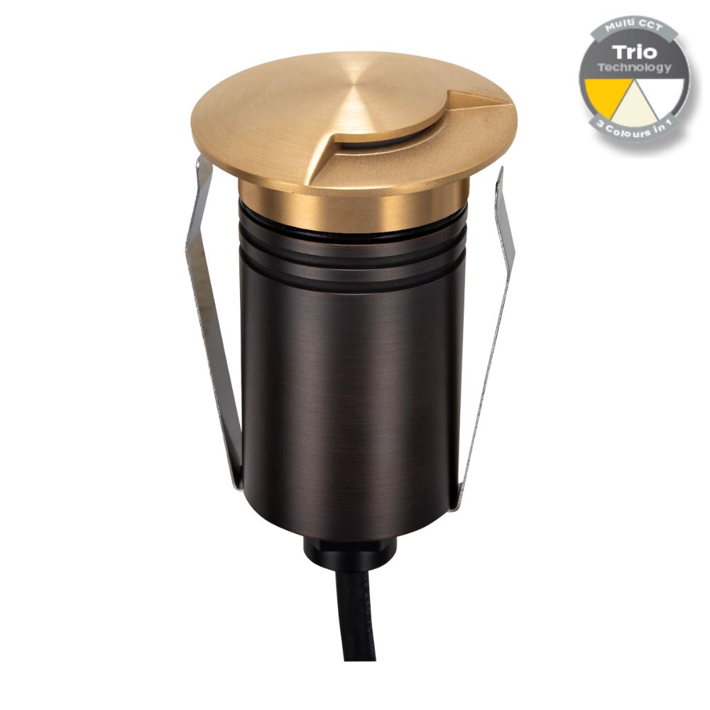 Domus EMIT-55-TRIO-BRS - 2.5W LED 12/24V DC Tri-Colour 55mm Mini Recessed Step & Inground Light IP67 Brushed Brass - DRIVER REQUIRED-Domus Lighting-Ozlighting.com.au