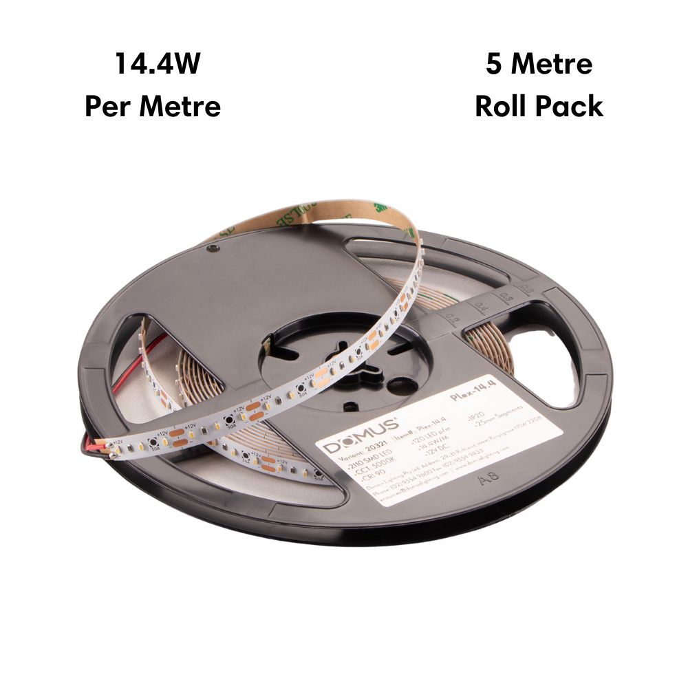 Domus PLEX-14.4-5M - 14.4W LED 60LED P/M Striplight IP20 12V 5M Roll Pack - DRIVER REQUIRED-Domus Lighting-Ozlighting.com.au