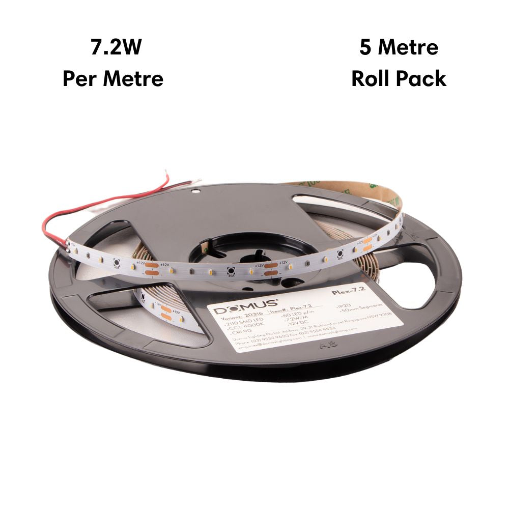 Domus PLEX-7.2-5M - 7.2W LED 60LED P/M Striplight IP20 12V 5M Roll Pack - DRIVER REQUIRED-Domus Lighting-Ozlighting.com.au