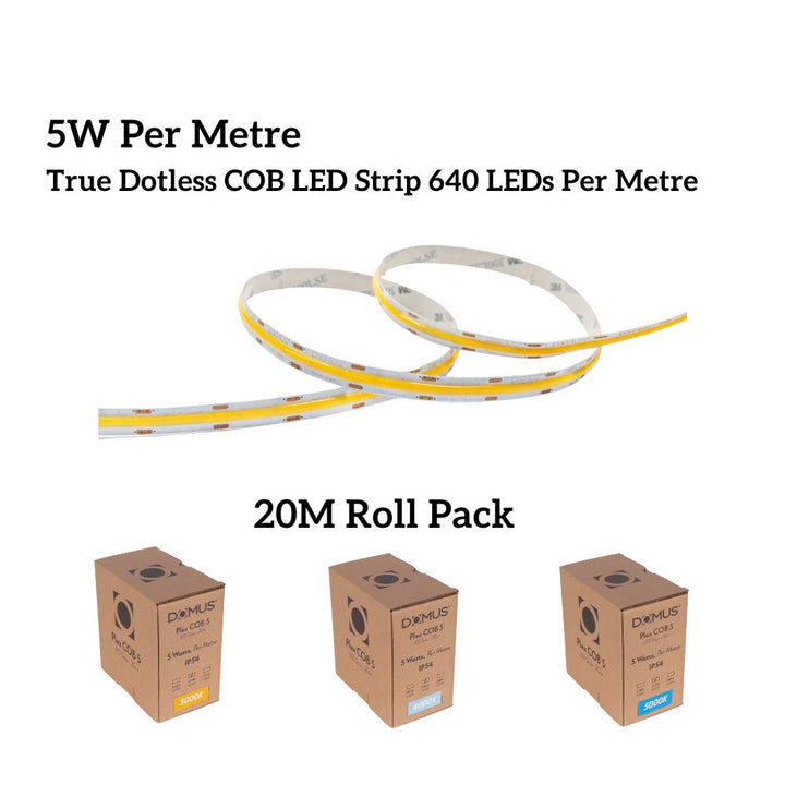 Domus PLEX-COB-5-20M - 20M Roll Pack 5W LED Per Metre 640LED True Dotless Striplight IP54 24V - DRIVER REQUIRED-Domus Lighting-Ozlighting.com.au