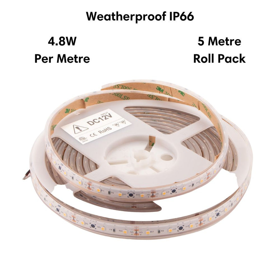 Domus STRIP-60-WP-5M - 4.8W LED 60LED P/M Weatherproof Striplight IP66 12V 5M Roll Pack - DRIVER REQUIRED-Domus Lighting-Ozlighting.com.au