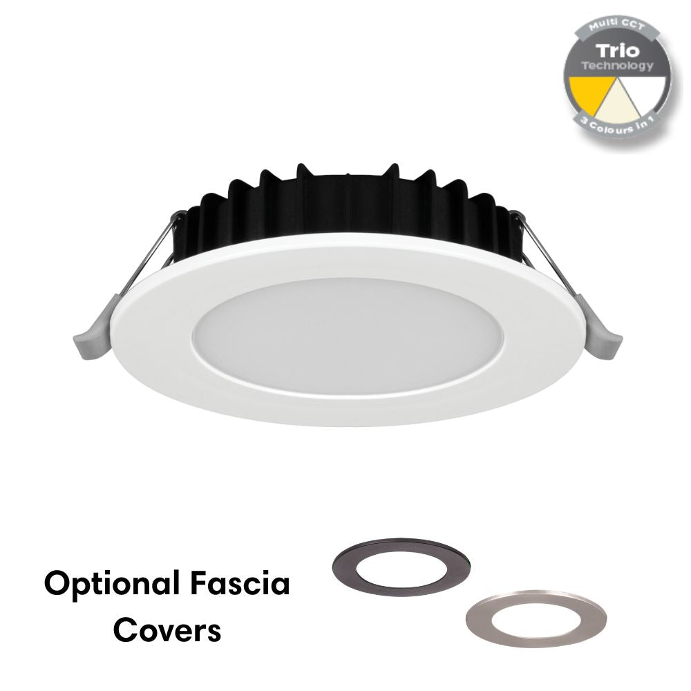 Domus TICK-8 - 8W LED Tri-Colour Dimmable Flat Face Downlight IP44-Domus Lighting-Ozlighting.com.au