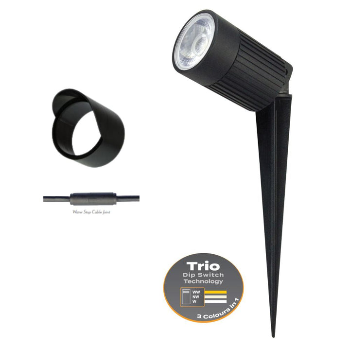 Domus ZOOM-PRO-12 - 12W LED 12/24V Tri-Colour Exterior LED Garden Spike Light Black - DRIVER REQUIRED-Domus Lighting-Ozlighting.com.au