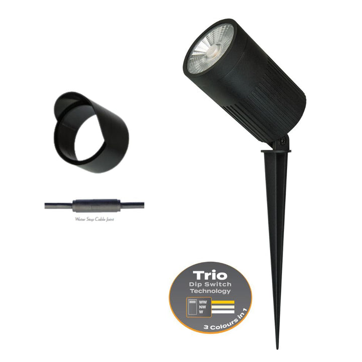 Domus ZOOM-PRO-30 - 30W LED 12/24V Tri-Colour Exterior LED Garden Spike Light Black - DRIVER REQUIRED-Domus Lighting-Ozlighting.com.au