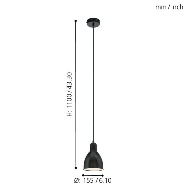 Eglo PRIDDY - 1 Light Steel Shade Pendant-Eglo-Ozlighting.com.au