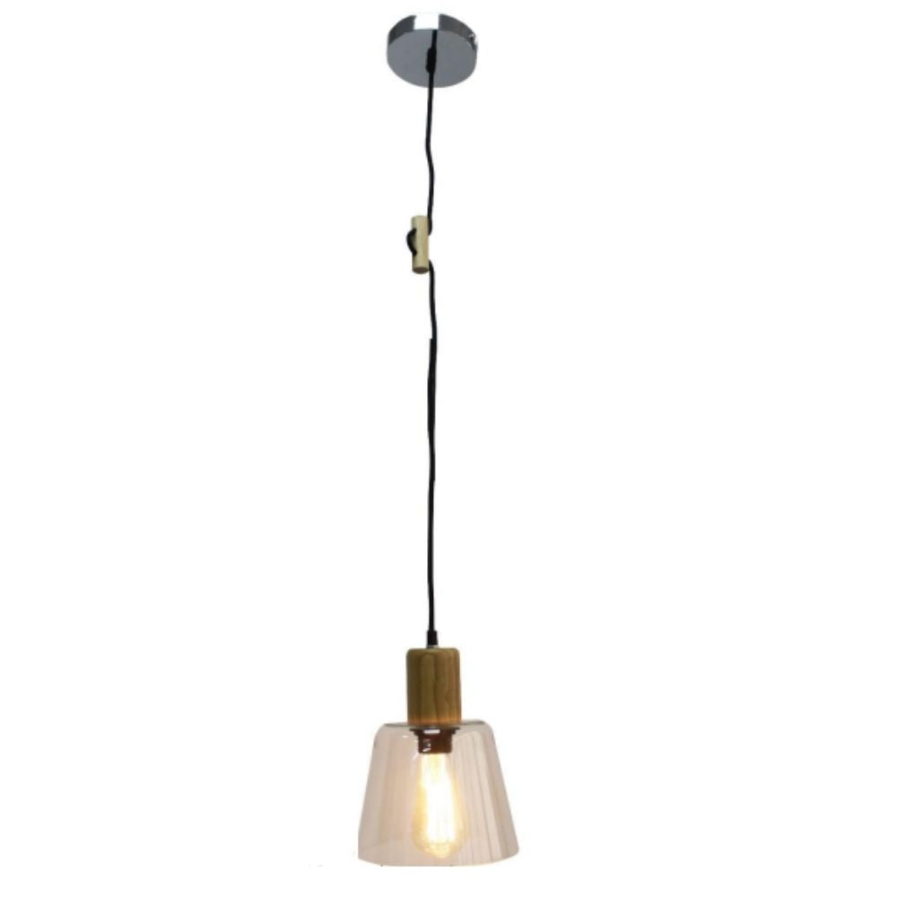 Lexi MODERN - 1 Light Timber And Clear Glass Pendant-Lexi Lighting-Ozlighting.com.au