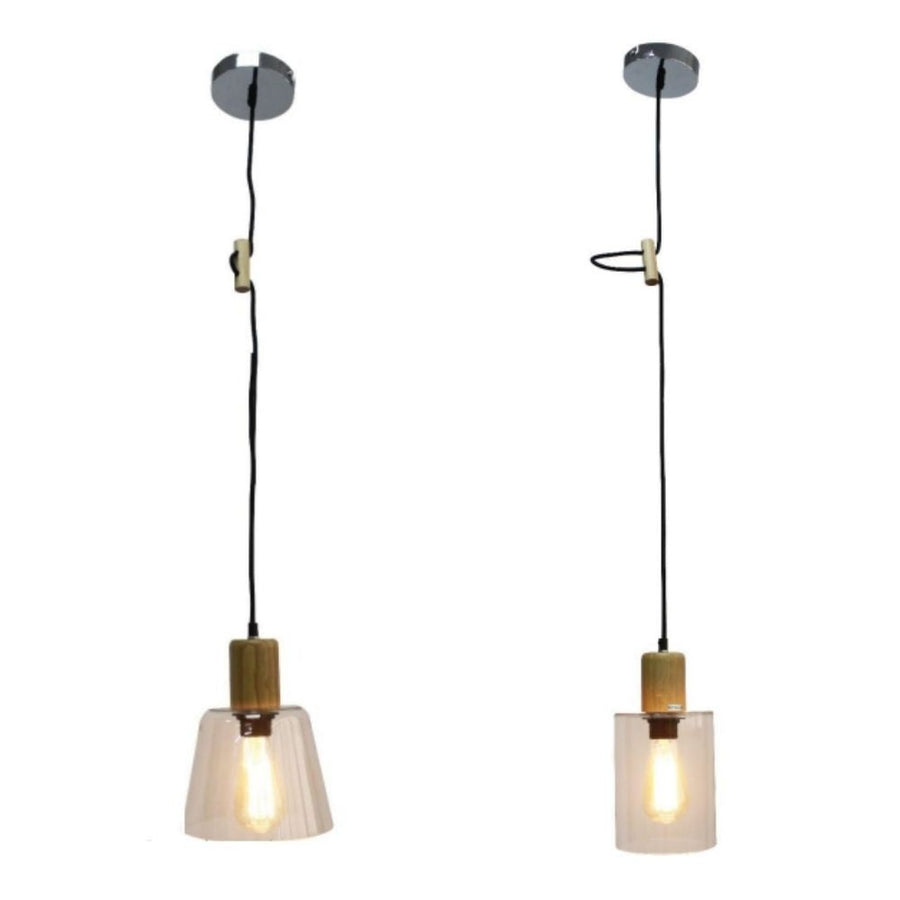 Lexi MODERN - 1 Light Timber And Clear Glass Pendant-Lexi Lighting-Ozlighting.com.au