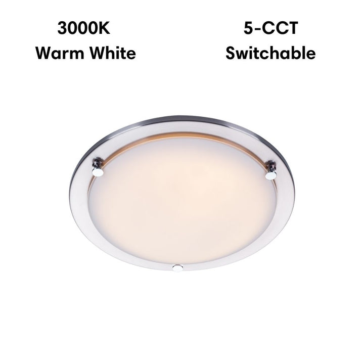 Lummax AC-025-30-LED - 18W LED 5-CCT Dimmable Round 30cm Ceiling Light IP20 Satin Chrome Trim / Opal Glass-Lummax-Ozlighting.com.au