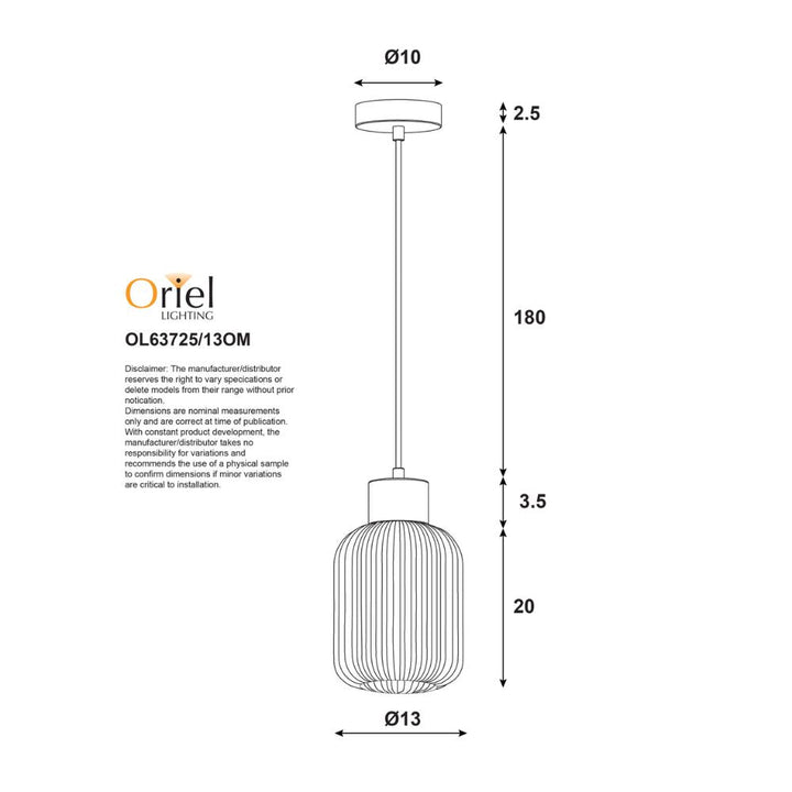 Oriel BOLLI - 1 Light Pendant-Oriel Lighting-Ozlighting.com.au