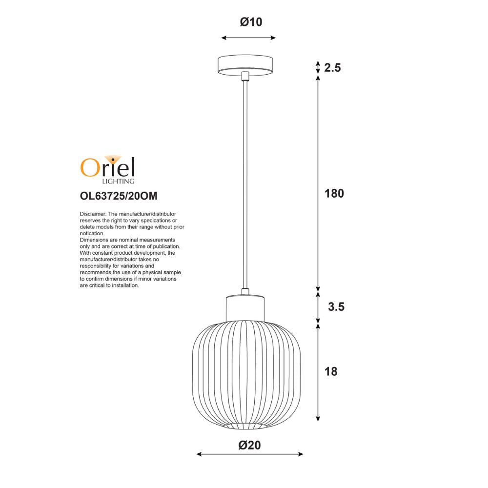 Oriel BOLLI - 1 Light Pendant-Oriel Lighting-Ozlighting.com.au