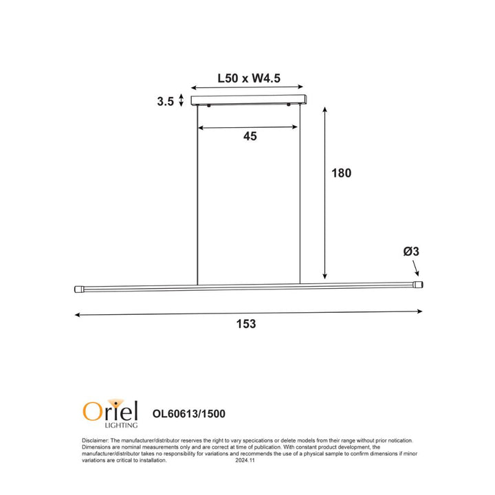 Oriel EDGE - 1 Light Slimiline LED Pendant-Oriel Lighting-Ozlighting.com.au