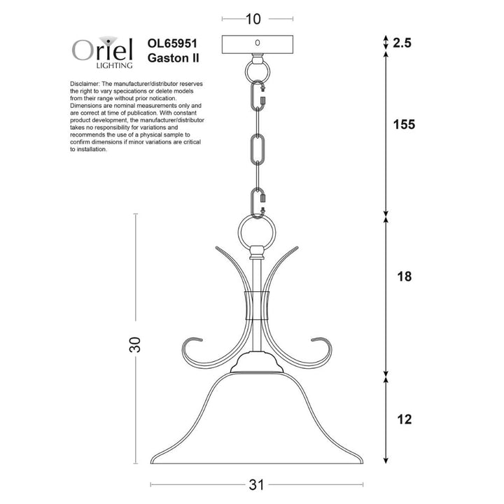 Oriel GASTON II - 1 Light Pendant-Oriel Lighting-Ozlighting.com.au