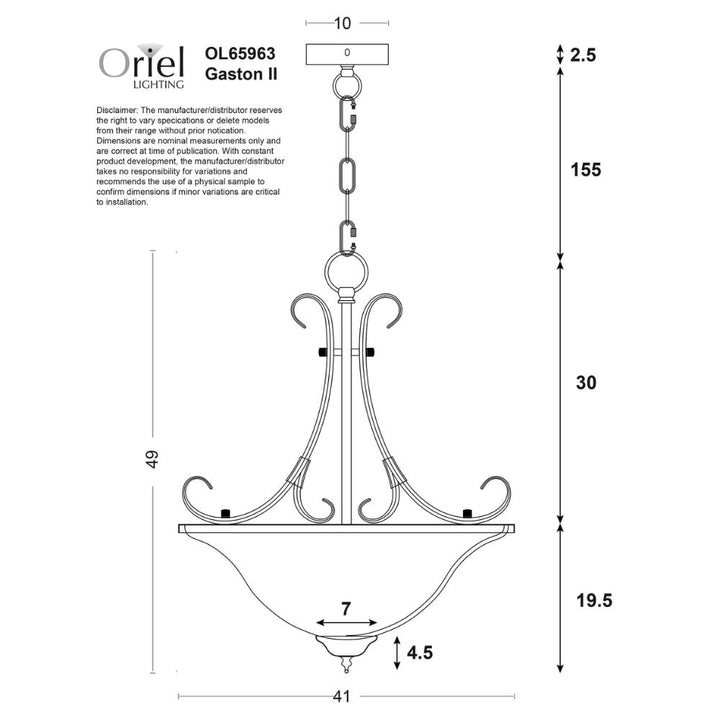 Oriel GASTON II - 3 Light Traditional Pendant-Oriel Lighting-Ozlighting.com.au