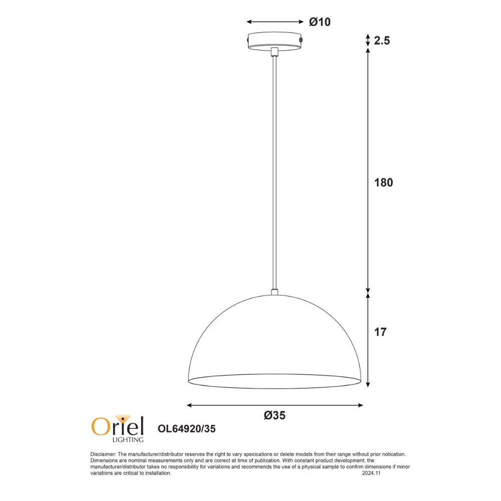 Oriel LEXI - 1 Light Pendant-Oriel Lighting-Ozlighting.com.au