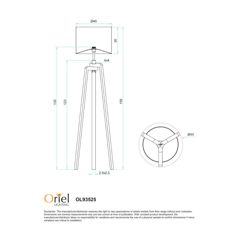 Oriel LUND - 25W Tripod Floor Lamp-Oriel Lighting-Ozlighting.com.au