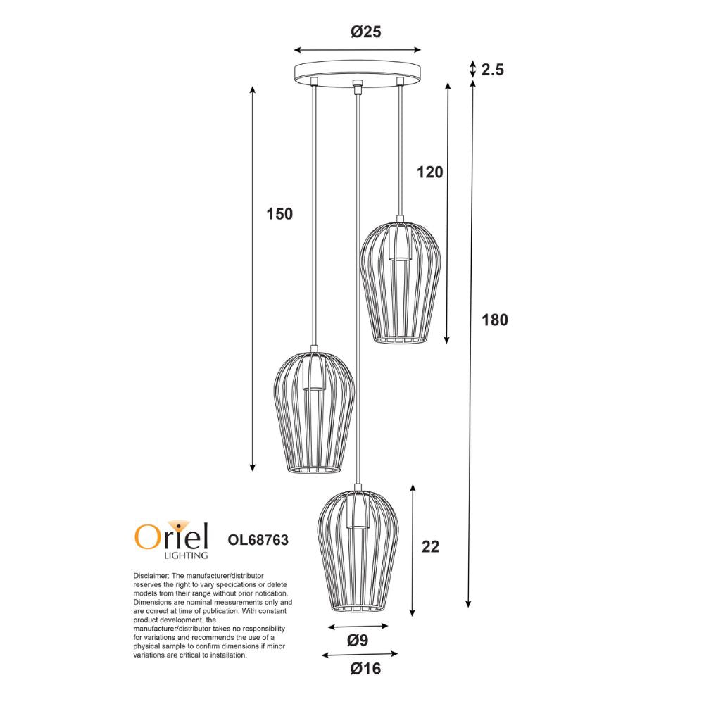 Oriel OLAM - 3 Light Pendant-Oriel Lighting-Ozlighting.com.au