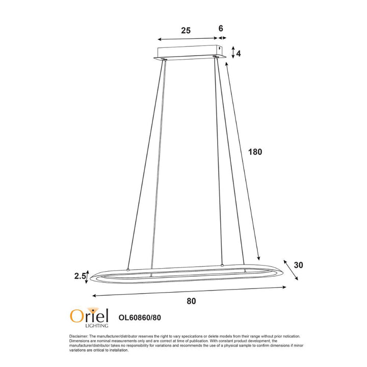 Oriel OVALE - 1 Light Pendant-Oriel Lighting-Ozlighting.com.au