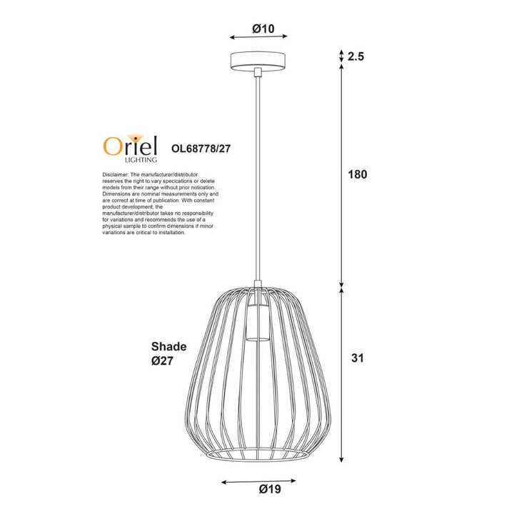 Oriel PERA.27 - 1 Light Pendant-Oriel Lighting-Ozlighting.com.au