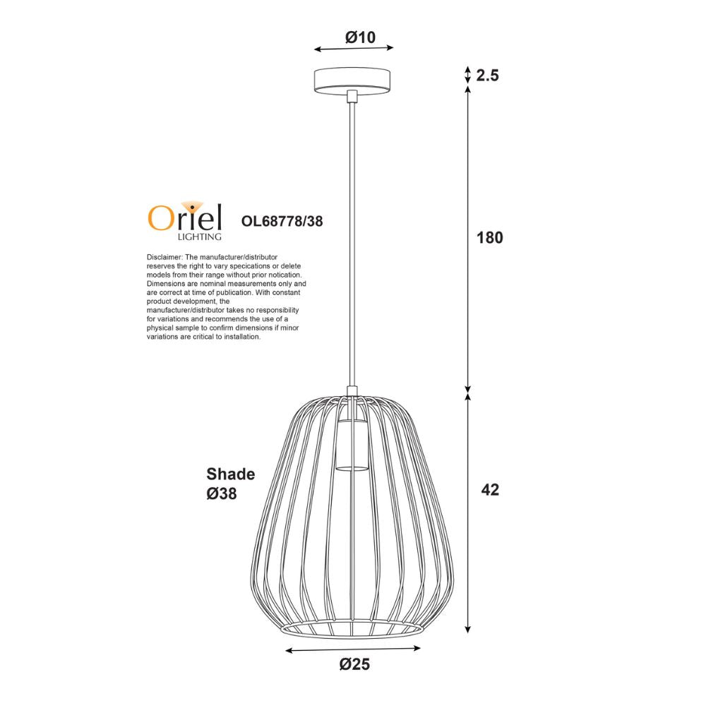 Oriel PERA.38 - 1 Light Pendant-Oriel Lighting-Ozlighting.com.au