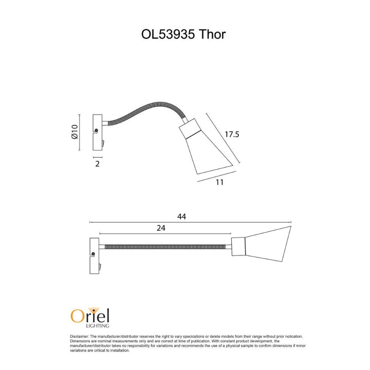 Oriel THOR - 25W Switched Flexible Wall Light-Oriel Lighting-Ozlighting.com.au